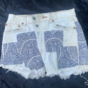 VINTAGE PATCHWORK LEVI'S 501 CUTOFF DENIM SHORTS QUILT PATCHES 26